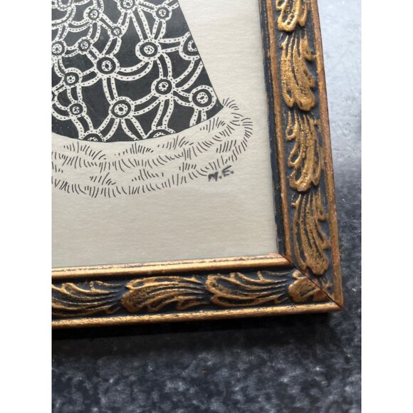 Vtg 1970's Detroit Artist Mary Ewald Pen And Ink Art Female Elegantly Dressed - Picture 3 of 7